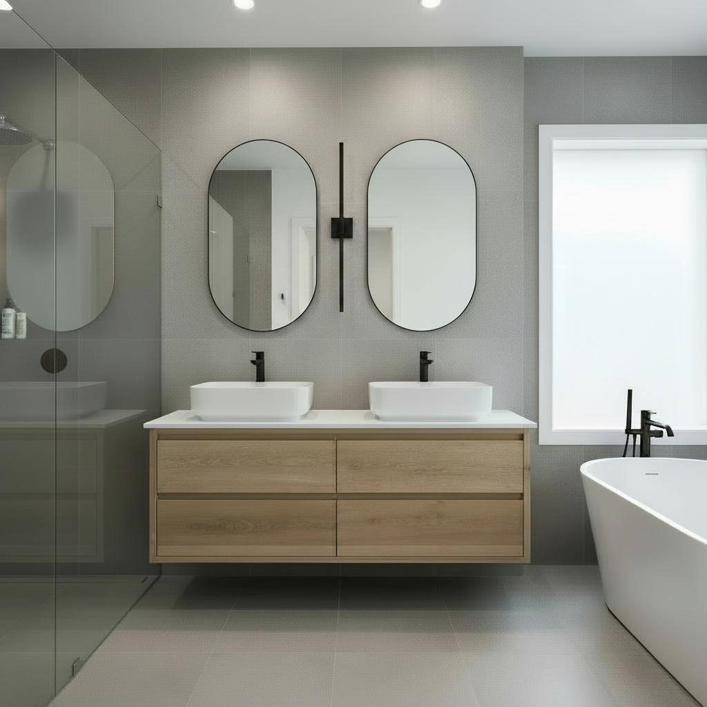 Berlin Double Vanity - Solid Oak